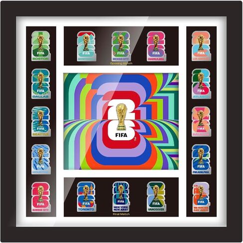 Officially Licensed FIFA World Cup 2026 Host Cities Pin Frame – Complete 16-City Set with 2.5D Trophy Pin – Limited Edition Wall-Mountable Display (Only 10,000 Globally) in Saudi Arabia