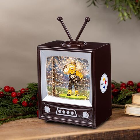 NFL Pittsburgh Steelers Snow Globe Lantern, Vintage TV Water Globe with Lights & Swirling Glitter, Battery Operated Christmas Football Tabletop Decoration, Memorabilia Gift for Men & Women Fans in Saudi Arabia