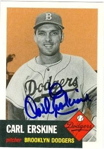 Autograph Warehouse 20796 Carl Erskine Autographed 1953 Topps Archive Baseball Card Brooklyn Dodgers in Kuwait
