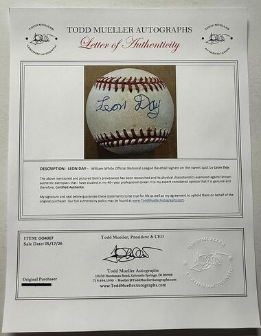 Leon Day (d. 1995) Signed Autographed Official National League (ONL) Baseball - Todd Mueller COA in Saudi Arabia