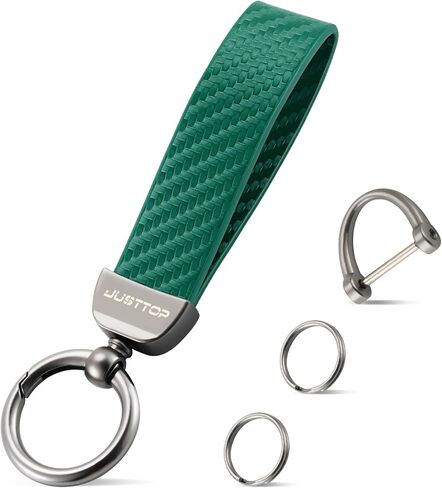 Justtop Leather Keychain ، سلسلة مفاتيح سيارة ألياف الكربون مع حلقة D المضادة للخلع و 2 حلقة رئيسية ، ملحقات السيارات (أسود) in Kuwait