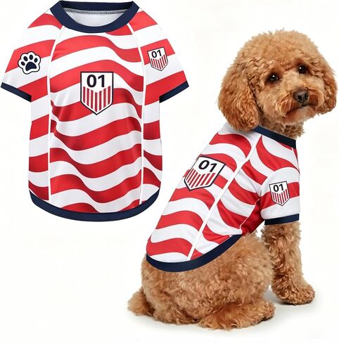 FIRE HIVE Dog Soccer Jersey, Breathable Mesh, Red White and Blue, XX-Large, Holiday Competition, Sports in Kuwait
