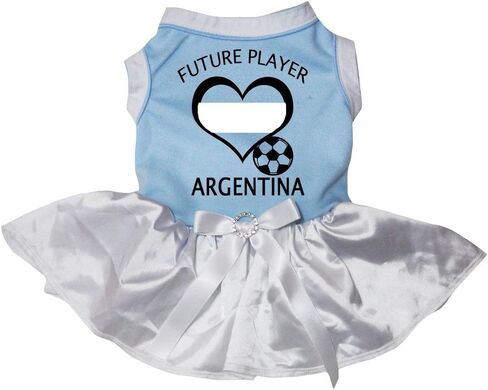 فستان Petitebella Argentina لكرة القدم للكلاب - تنورة توتو للحيوانات الأليفة للاعب المستقبل مع كرة على شكل قلب وكرة قدم، معدات كرة قدم لطيفة للكلاب الصغيرة والمتوسطة، زي تشجيع كأس العالم (أزرق/أبيض، صغير جدًا) in Kuwait
