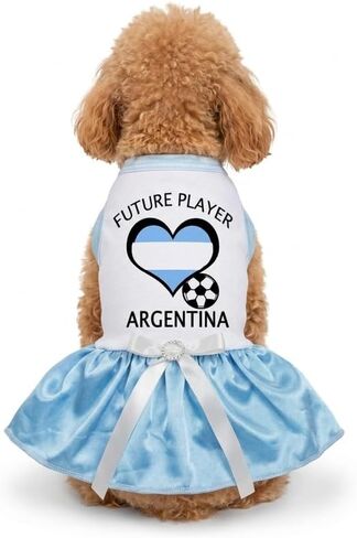 فستان Petitebella Argentina لكرة القدم للكلاب - تنورة توتو للحيوانات الأليفة للاعب المستقبل مع كرة على شكل قلب وكرة قدم، معدات كرة قدم لطيفة للكلاب الصغيرة والمتوسطة، زي تشجيع كأس العالم (أزرق/أبيض، صغير جدًا) in Kuwait