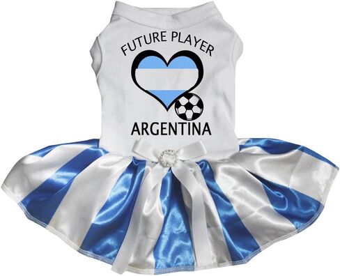 فستان Petitebella Argentina لكرة القدم للكلاب - تنورة توتو للحيوانات الأليفة للاعب المستقبل مع كرة على شكل قلب وكرة قدم، معدات كرة قدم لطيفة للكلاب الصغيرة والمتوسطة، زي تشجيع كأس العالم (أزرق/أبيض، صغير جدًا) in Kuwait