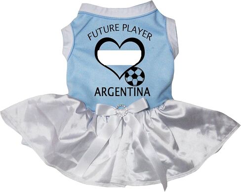 فستان Petitebella Argentina لكرة القدم للكلاب - تنورة توتو للحيوانات الأليفة للاعب المستقبل مع كرة على شكل قلب وكرة قدم، معدات كرة قدم لطيفة للكلاب الصغيرة والمتوسطة، زي تشجيع كأس العالم (أزرق/أبيض، صغير جدًا) in Kuwait