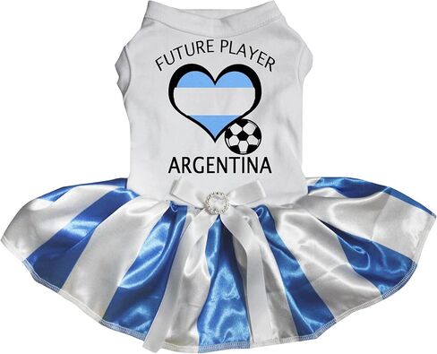 فستان Petitebella Argentina لكرة القدم للكلاب - تنورة توتو للحيوانات الأليفة للاعب المستقبل مع كرة على شكل قلب وكرة قدم، معدات كرة قدم لطيفة للكلاب الصغيرة والمتوسطة، زي تشجيع كأس العالم (أزرق/أبيض، صغير جدًا) in Kuwait