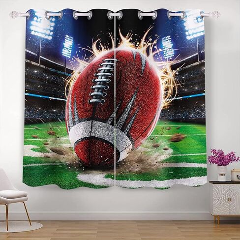 Curtains 54 x 84 inch Blackout Curtains Top Grommet Darkening Window Curtains (2 Panel) for Room Football Game Sports Competition Rugby Sport in Kuwait