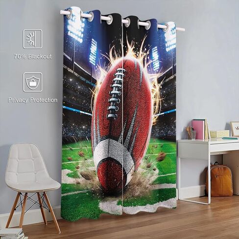 Curtains 54 x 84 inch Blackout Curtains Top Grommet Darkening Window Curtains (2 Panel) for Room Football Game Sports Competition Rugby Sport in Kuwait