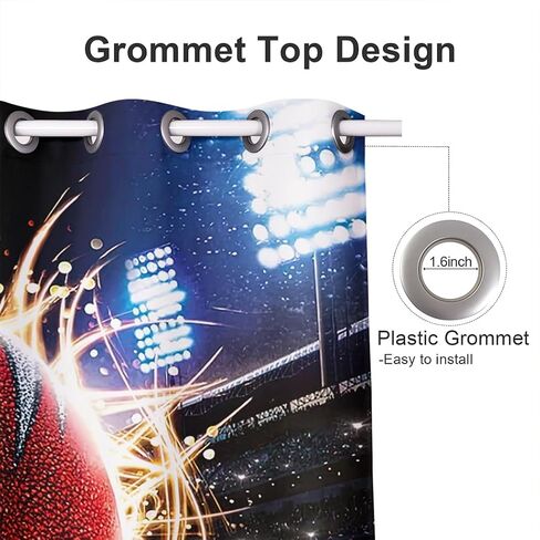 Curtains 54 x 84 inch Blackout Curtains Top Grommet Darkening Window Curtains (2 Panel) for Room Football Game Sports Competition Rugby Sport in Kuwait