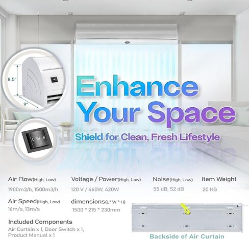 DuraSteel Wall Mounted Air Curtains for Doors Commercial - 60 Inch White Fly Fans - Super Power Over Door Fan with MS Switch - Sliding Under Door Fans to Move Air Curtain Blower Keep Flies Bugs Out in Kuwait