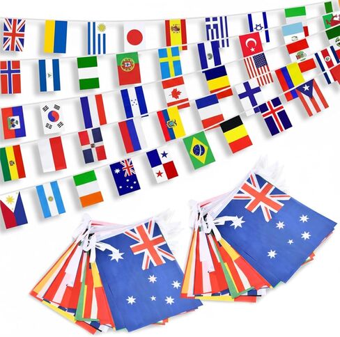 200 Piece Countries String Flag 196 Ft Flags of the World International Flags Bunting Banner Grand Opening Sports Country Decorations for World Cup,Olympic Multicultural Party National Day in Kuwait