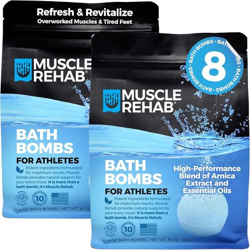 Muscle Rehab Epsom Salt Bath Bombs with Arnica (4 Pack) | Magnesium Recovery Soak for Sore Muscles, Post-Workout Relief & Relaxation | Eucalyptus, Turmeric & Clary Sage Essential Oils in Kuwait