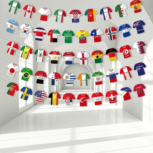 Soccer Jersey Flag Bunting Banner, 49Pcs World Country String Flags Jersey-Shaped Garland for Sports Themed Party/Events/Soccer Fans Celebrations Decorations in Kuwait