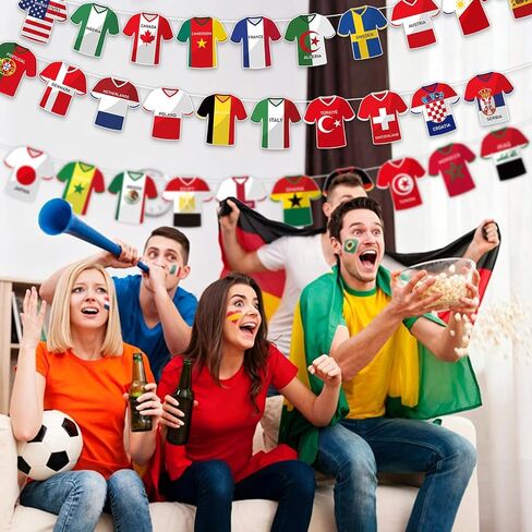 Soccer Jersey Flag Bunting Banner, 49Pcs World Country String Flags Jersey-Shaped Garland for Sports Themed Party/Events/Soccer Fans Celebrations Decorations in Kuwait