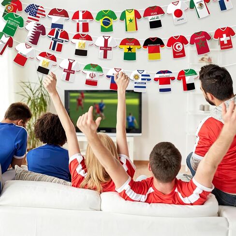 Soccer Jersey Flag Bunting Banner, 49Pcs World Country String Flags Jersey-Shaped Garland for Sports Themed Party/Events/Soccer Fans Celebrations Decorations in Kuwait