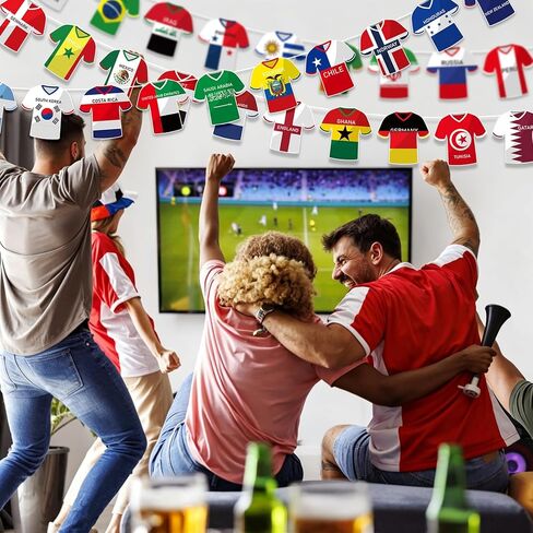 Soccer Jersey Flag Bunting Banner, 49Pcs World Country String Flags Jersey-Shaped Garland for Sports Themed Party/Events/Soccer Fans Celebrations Decorations in Kuwait