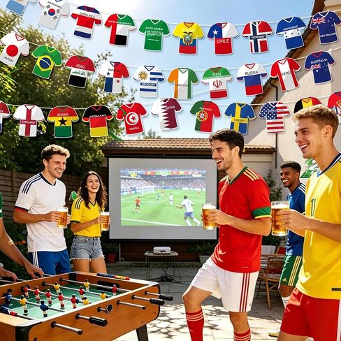 Soccer Jersey Flag Bunting Banner, 49Pcs World Country String Flags Jersey-Shaped Garland for Sports Themed Party/Events/Soccer Fans Celebrations Decorations in Kuwait