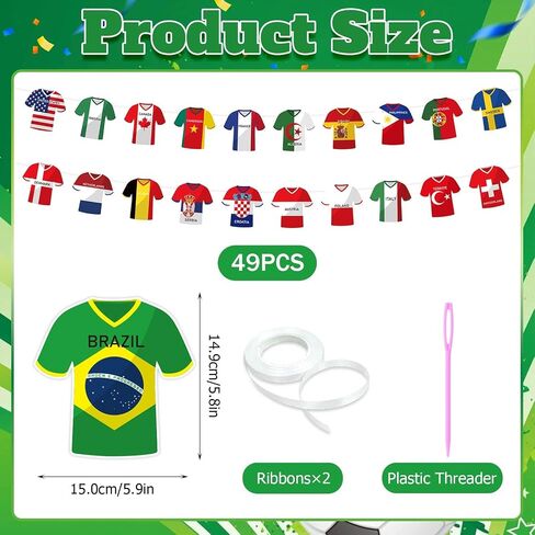 Soccer Jersey Flag Bunting Banner, 49Pcs World Country String Flags Jersey-Shaped Garland for Sports Themed Party/Events/Soccer Fans Celebrations Decorations in Kuwait
