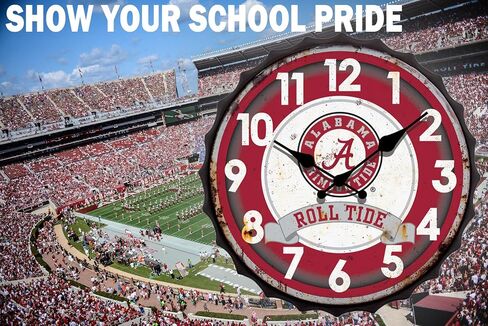 Hanna's Handiworks University of Alabama NCAA Bottle Cap Clock Vintage Metal Wall Art - Show Your Crimson Tide School Spirit in Your Man Cave, Dorm, Bedroom, College Apartment with UA Fan Décor in Kuwait
