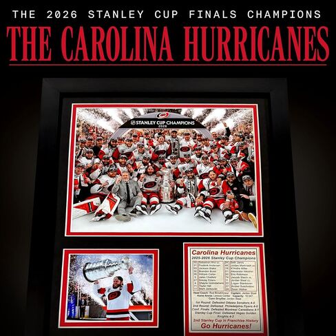 الأعاصير هوكي الجليد | 2025-2026 أبطال كأس ستانلي NHL | تذكارات كارولينا النادرة | صورة مؤطرة وهدية مجمعة للصور، لوحة فنية جدارية على شكل كهف للرجال، ديكور منزلي | مقاسان وطرازان (موضعان، 30.48 سم × 38.1 سم) in Kuwait