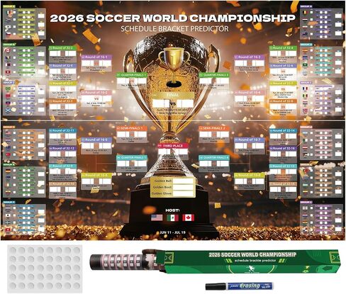 2026 World Soccer Cup Extra Large Schedule Poster, 2 in 1 45.3" x 31.5" No Crease Soccer Calendar World Cup Schedule Football Tournament for Home Bar Party Decorations in Kuwait
