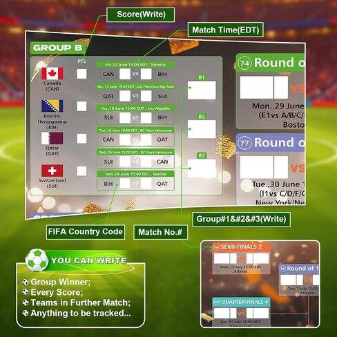 2026 World Soccer Cup Extra Large Schedule Poster, 2 in 1 45.3" x 31.5" No Crease Soccer Calendar World Cup Schedule Football Tournament for Home Bar Party Decorations in Kuwait