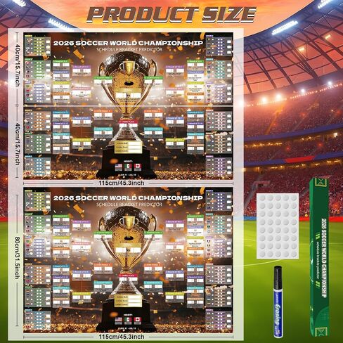 2026 World Soccer Cup Extra Large Schedule Poster, 2 in 1 45.3" x 31.5" No Crease Soccer Calendar World Cup Schedule Football Tournament for Home Bar Party Decorations in Kuwait