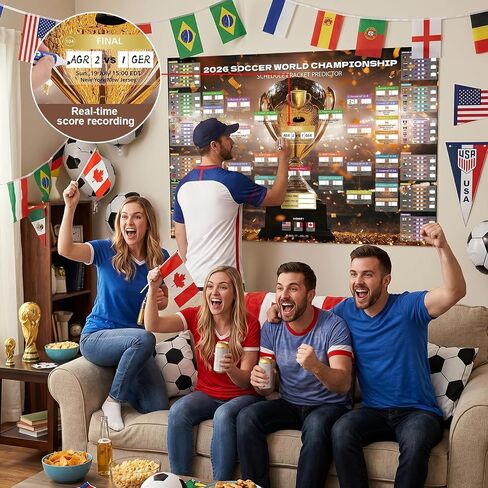 2026 World Soccer Cup Extra Large Schedule Poster, 2 in 1 45.3" x 31.5" No Crease Soccer Calendar World Cup Schedule Football Tournament for Home Bar Party Decorations in Kuwait