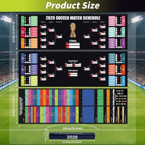 3PCS Latest Team 2026 World Soccer Championship Bracket Poster Set, 40 x 26 Inches Double-Sided Dry Erase Wall Chart, Soccer Bracket Poster with Match Tracker, Updated Team Information, Watch Party Decor for Home, Bar, Soccer Fan Gift in Kuwait
