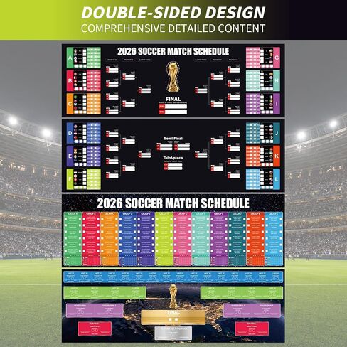 3PCS Latest Team 2026 World Soccer Championship Bracket Poster Set, 40 x 26 Inches Double-Sided Dry Erase Wall Chart, Soccer Bracket Poster with Match Tracker, Updated Team Information, Watch Party Decor for Home, Bar, Soccer Fan Gift in Kuwait