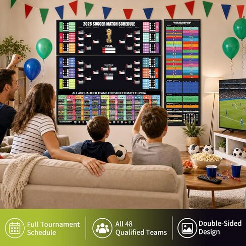 3PCS Latest Team 2026 World Soccer Championship Bracket Poster Set, 40 x 26 Inches Double-Sided Dry Erase Wall Chart, Soccer Bracket Poster with Match Tracker, Updated Team Information, Watch Party Decor for Home, Bar, Soccer Fan Gift in Kuwait