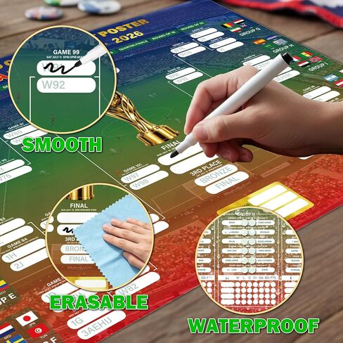 HiFulerr World Cup Bracket Poster 2026 (2 Pieces) – 16.5×23 inch Soccer Tournament Wall Chart with Dry Erase Marker & Cloth, Knockout Schedule Poster, Fan Gift & Party Decorations in Kuwait