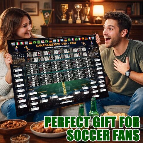 كأس العالم Juchuar - مخطط حائط كبير لبطولة كرة القدم مقاس 36 × 24 بوصة مع دعامة خروج المغلوب، ملصق جدول جميع الفرق الـ 48 و104 مباراة، وديكورات حفلات المشاهدة وهدية للمروحة للبار المنزلي والبار الرياضي in Kuwait