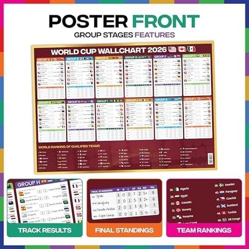 World Cup Bracket Poster 2026 | A1 Size 2026 World Cup Soccer Poster with US Kick Off Times, Fixtures, Stadiums & Host Cities | 2026 World Cup Wall Chart in Kuwait