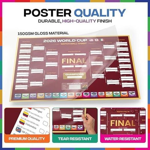 World Cup Bracket Poster 2026 | A1 Size 2026 World Cup Soccer Poster with US Kick Off Times, Fixtures, Stadiums & Host Cities | 2026 World Cup Wall Chart in Kuwait
