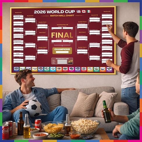 World Cup Bracket Poster 2026 | A1 Size 2026 World Cup Soccer Poster with US Kick Off Times, Fixtures, Stadiums & Host Cities | 2026 World Cup Wall Chart in Kuwait