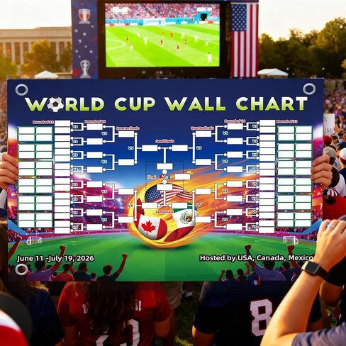 TOKLYUIE لملصق جدول كأس العالم لبضائع كأس العالم طباعة مزدوجة الجوانب بدون جدول تجعد مقاوم للماء وقابل للمسح جدول بطولة كرة القدم 2026 وملصق مخطط معلومات الفريق لمحبي كرة القدم in Kuwait