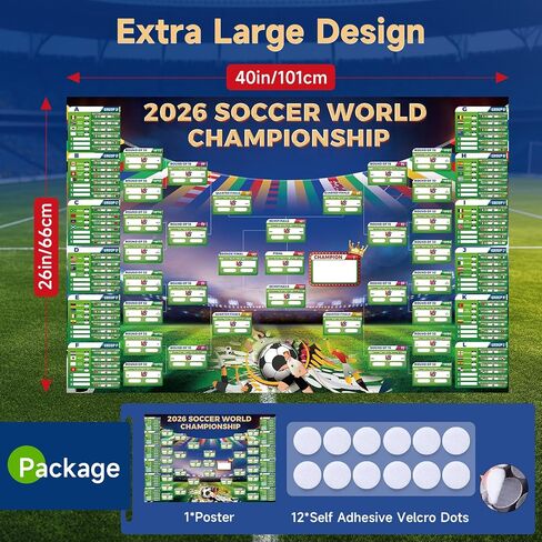 ملصق جدول كرة القدم العالمية لعام 2026 مع نقاط فيلكرو ذاتية اللصق، مخطط جداري كبير جدًا مقاس 40 × 26 بوصة لبطولة العالم لكرة القدم لمحبي كرة القدم، يجب اقتناؤه للمنزل والمكتب والبار وديكورات الحفلات in Kuwait