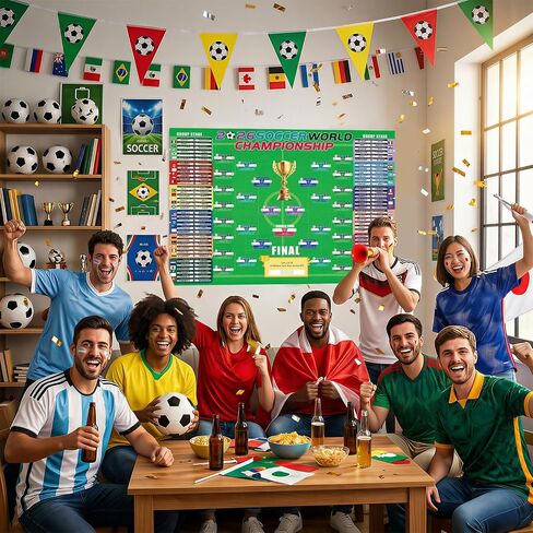 ملصق جدول كبير لبطولة العالم لكرة القدم 2026 من NELIVOKE، مخطط جداري لبطولة كرة القدم مقاس 40 بوصة × 28 بوصة مع نقاط بخطاف وحلقة، عرض مجموعة من 48 فريقًا في الجولة النهائية، هدايا رائعة لمحبي كرة القدم in Kuwait