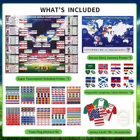 ملصق جدول كبير للغاية لكأس العالم لكرة القدم لعام 2026، تقويم جداري لبطولات 48 فريقًا، دعامة تتبع مباريات كرة القدم للمنزل والمكتب وبار نادي كرة القدم وعشاق الرياضة وديكورات الحفلات in Kuwait