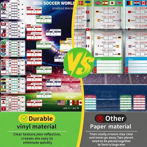 ملصق جدول كبير للغاية لكأس العالم لكرة القدم لعام 2026، تقويم جداري لبطولات 48 فريقًا، دعامة تتبع مباريات كرة القدم للمنزل والمكتب وبار نادي كرة القدم وعشاق الرياضة وديكورات الحفلات in Kuwait