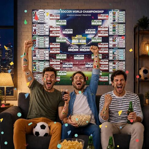 ملصق جدول كبير للغاية لكأس العالم لكرة القدم لعام 2026، تقويم جداري لبطولات 48 فريقًا، دعامة تتبع مباريات كرة القدم للمنزل والمكتب وبار نادي كرة القدم وعشاق الرياضة وديكورات الحفلات in Kuwait