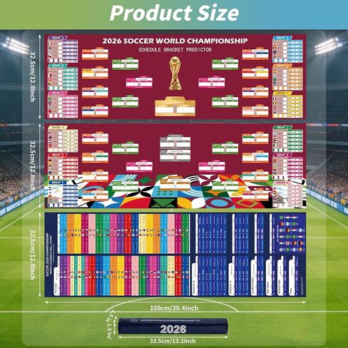 World Soccer Bracket Poster 3PCS Set, 40 x 26 Inches Dry Erase Double Sided Wall Chart with Group Stage, Knockout Bracket, Match Schedule Poster and Updated Team Information for Home, Bar, Watch Parties, Soccer Fan Gift in Kuwait