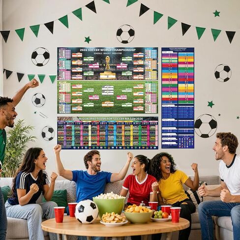 World Soccer Bracket Poster 3PCS Set, 40 x 26 Inches Dry Erase Double Sided Wall Chart with Group Stage, Knockout Bracket, Match Schedule Poster and Updated Team Information for Home, Bar, Watch Parties, Soccer Fan Gift in Kuwait
