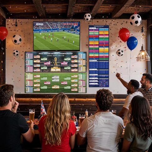 World Soccer Bracket Poster 3PCS Set, 40 x 26 Inches Dry Erase Double Sided Wall Chart with Group Stage, Knockout Bracket, Match Schedule Poster and Updated Team Information for Home, Bar, Watch Parties, Soccer Fan Gift in Kuwait