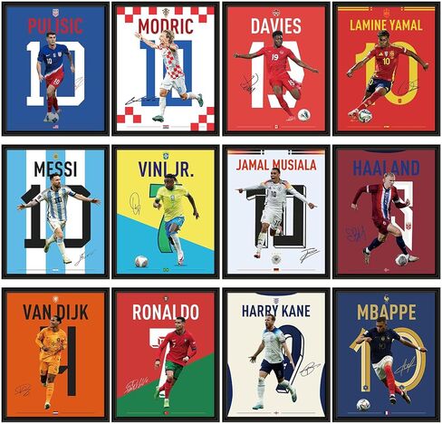 12 PCS World Cup 2026 Soccer Superstar Poster 14"x11", World Cup 2026 Merchandise, Soccer Decor For Boys Bedroom,Messi,Ronaldo, Mbappe,Haaland And Pulisic Poster,Gifts for Soccer Fans,Unframed in Kuwait