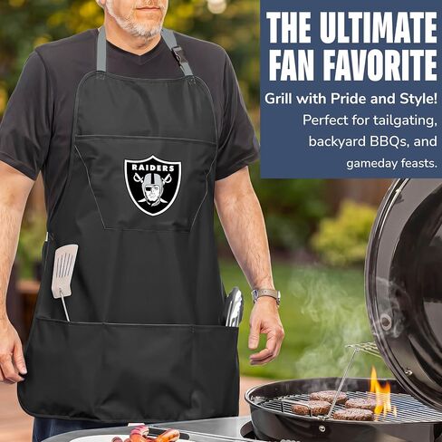 مريلة الطبخ Team Sports America NFL Las Vegas Raiders للرجال والنساء مع أشرطة وجيوب قابلة للتعديل in Kuwait