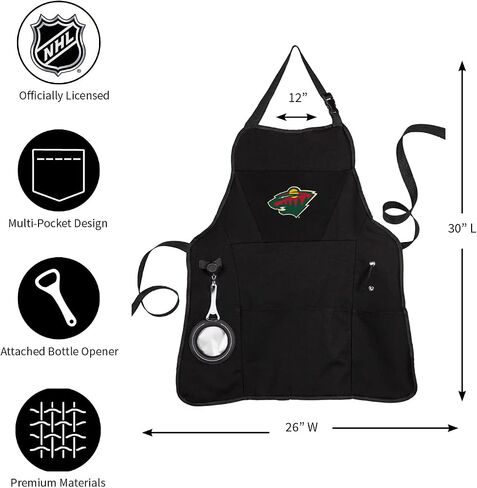 Team Sports America NHL Minnesota Wild Grill Chef Aprons for Men and Women with Pockets, Adjustable Straps, Bottle Opener and Insulated Beverage Holder, Cooking Kitchen Apron in Kuwait