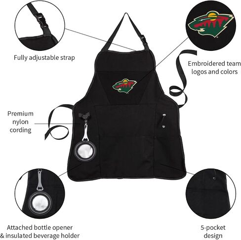 Team Sports America NHL Minnesota Wild Grill Chef Aprons for Men and Women with Pockets, Adjustable Straps, Bottle Opener and Insulated Beverage Holder, Cooking Kitchen Apron in Kuwait